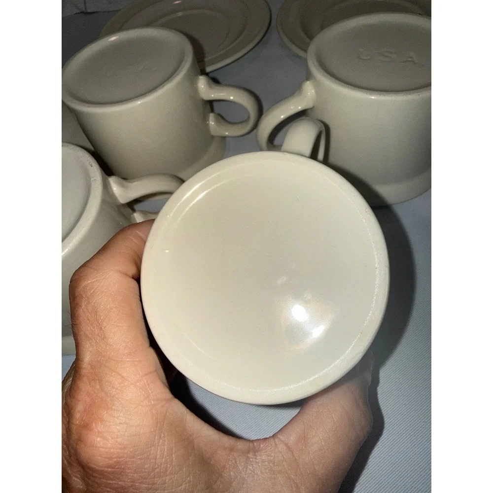 Homer Laughlin Ivory Ceramic Cup and Saucer‎ Set of 4 Vintage USA Creamware